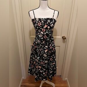 Vintage Laura Ashley Boned Corset Bodice black floral dress Sz 8